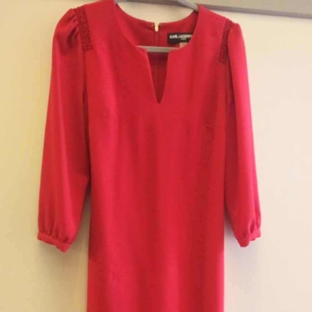 Classic Long Sleeve Red dress, NWT - Size 4 - Karl Lagerfeld - V-neck sheath